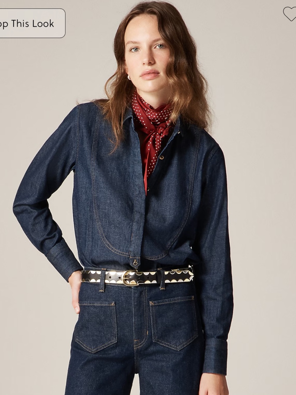 J. Crew Dark Indigo Denim Shirt with Red Bandana Neck Scarf